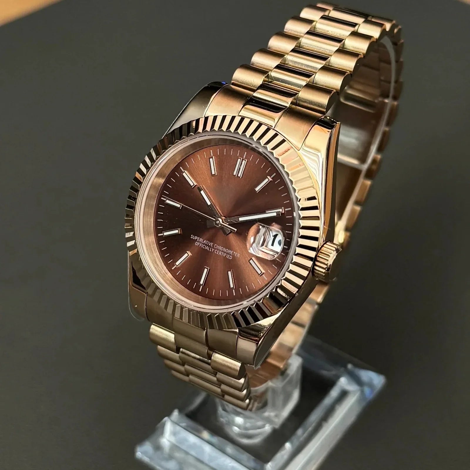 Custom Watch Heritage Automatic Rose Gold Chocolate Dial