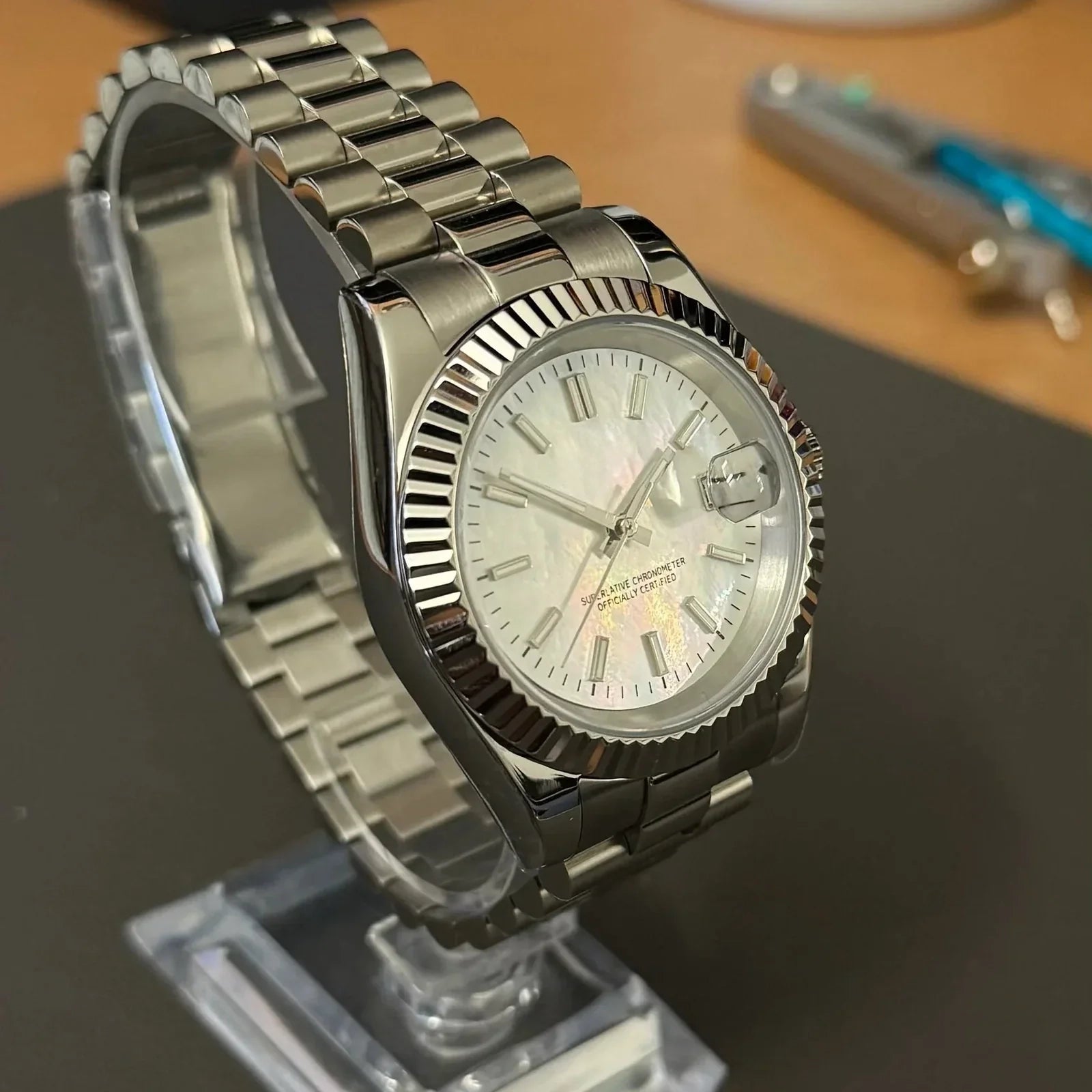 Custom Watch Heritage Automatic Steel Pearl Dial
