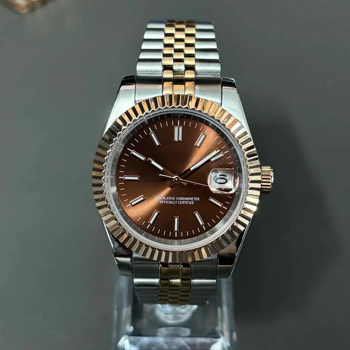Custom Watch Heritage Automatic Two Tone Rose Gold Chocolate