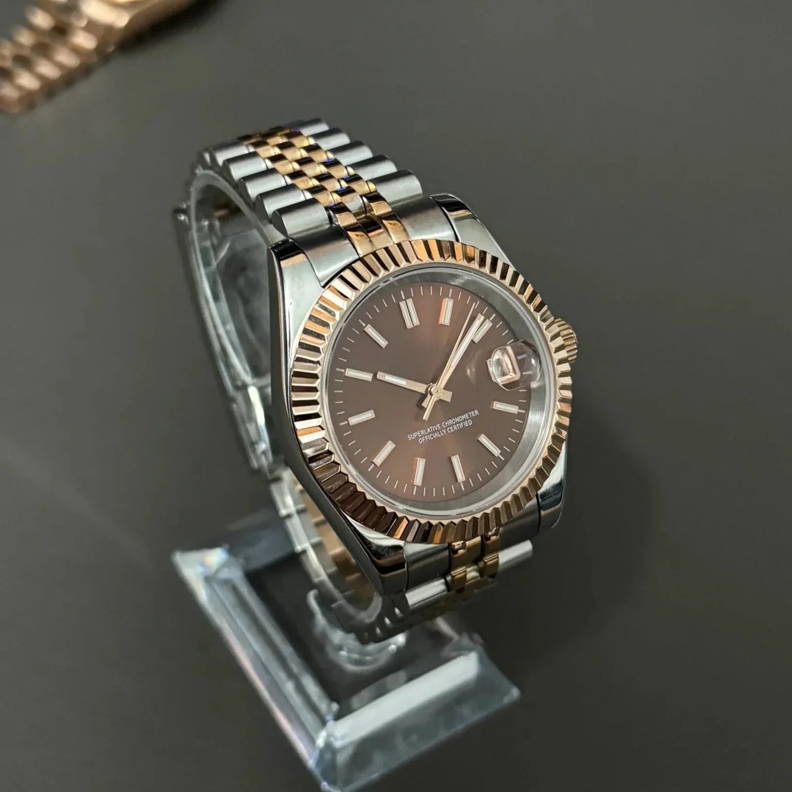 Custom Watch Heritage Automatic Two Tone Rose Gold Chocolate