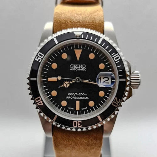 Custom Vintage Milsub Watch Brown Band
