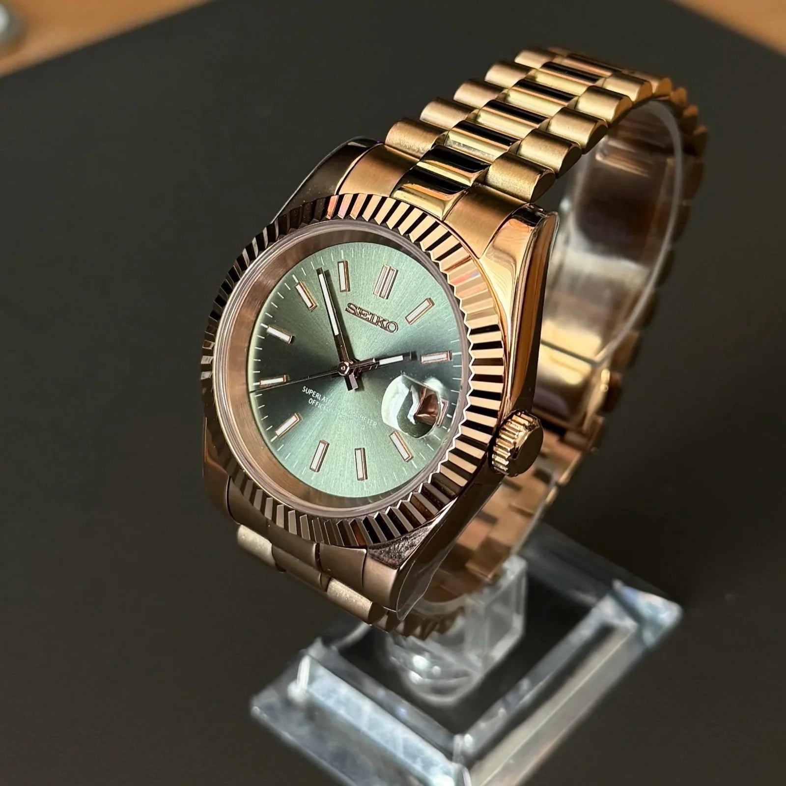 Custom Watch Seijust Rose Gold Olive Green Dial