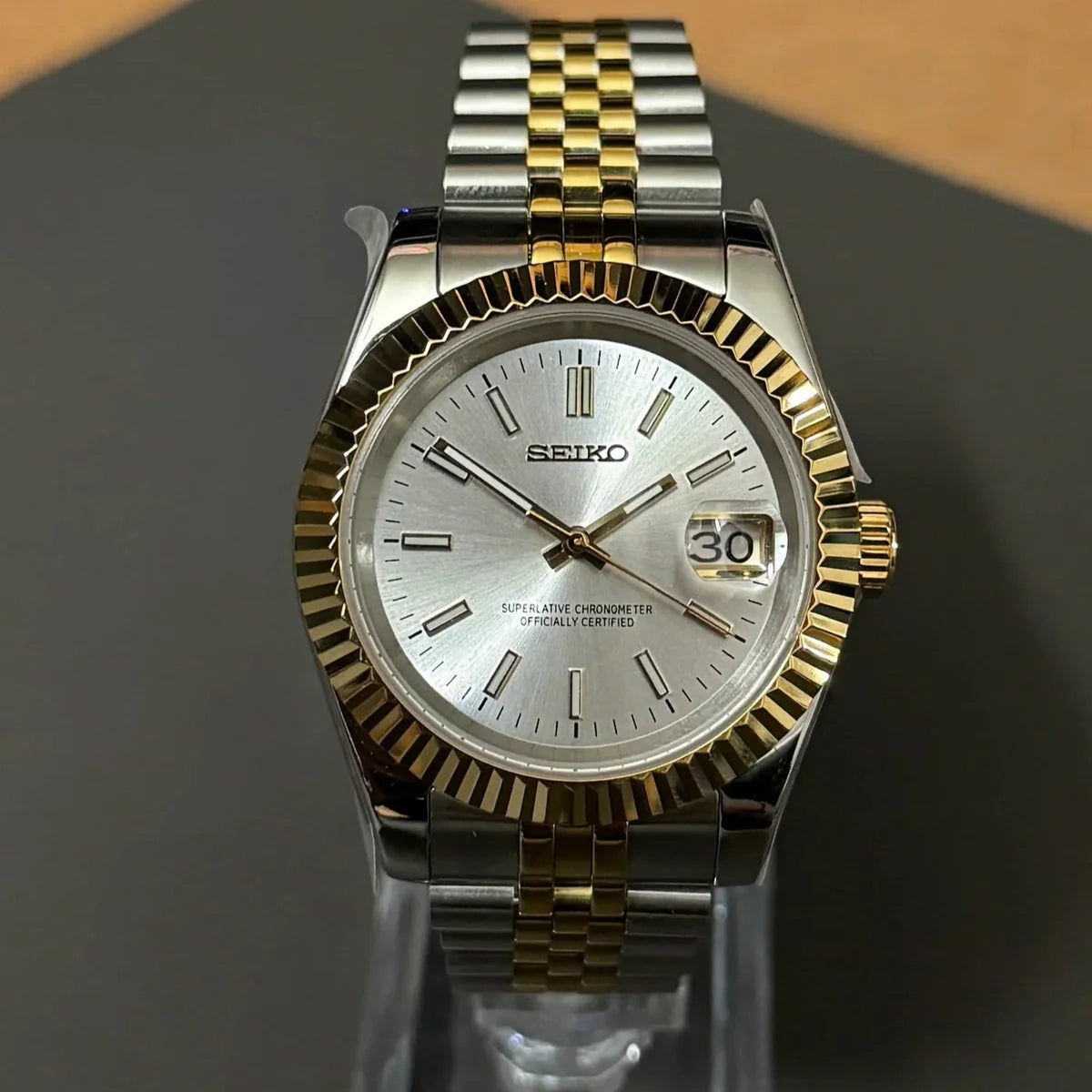 Custom Watch Seijust Two-Tone Gold White Dial