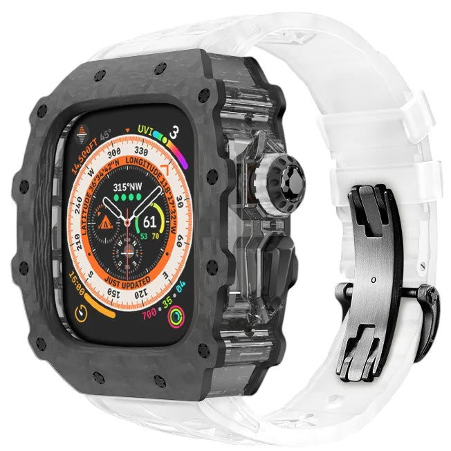 Carbon Fiber Case & Silicone Band for Apple Watch Series 10 Transparent