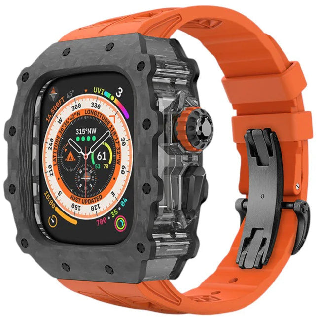 Carbon Fiber Case & Silicone Band for Apple Watch Series 10 – Orange