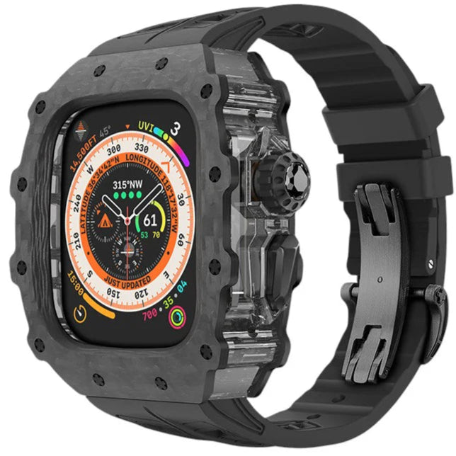 Carbon Fiber Case & Silicone Band for Apple Watch Series 10 – Black