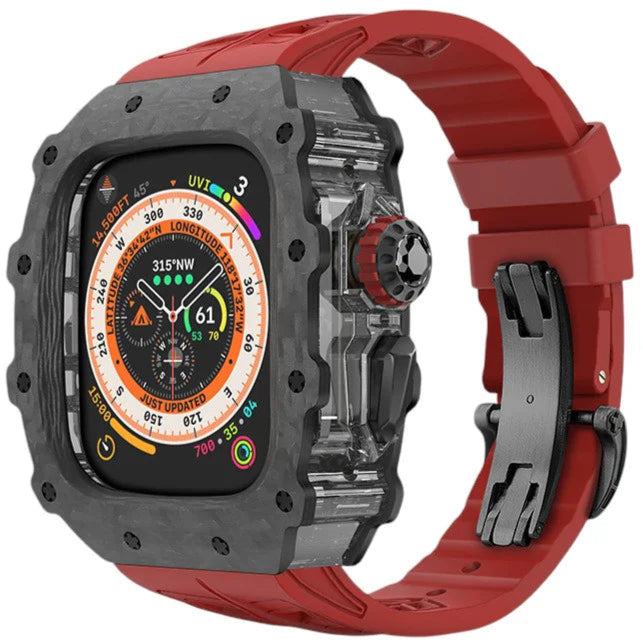 Carbon Fiber Case & Silicone Band for Apple Watch Series 10 – Red