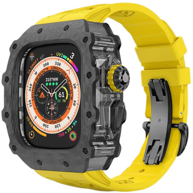 Carbon Fiber Case & Silicone Band for Apple Watch Series 10 – Yellow