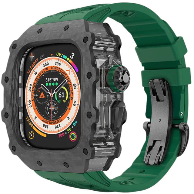 Carbon Fiber Case & Silicone Band for Apple Watch Series 10 – Green